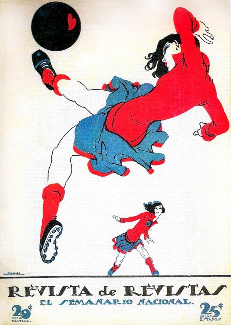 Mexican Magazine Cover 1920 Womens Soccer Poster Print by Ernesto Garcia Cabral # 56013